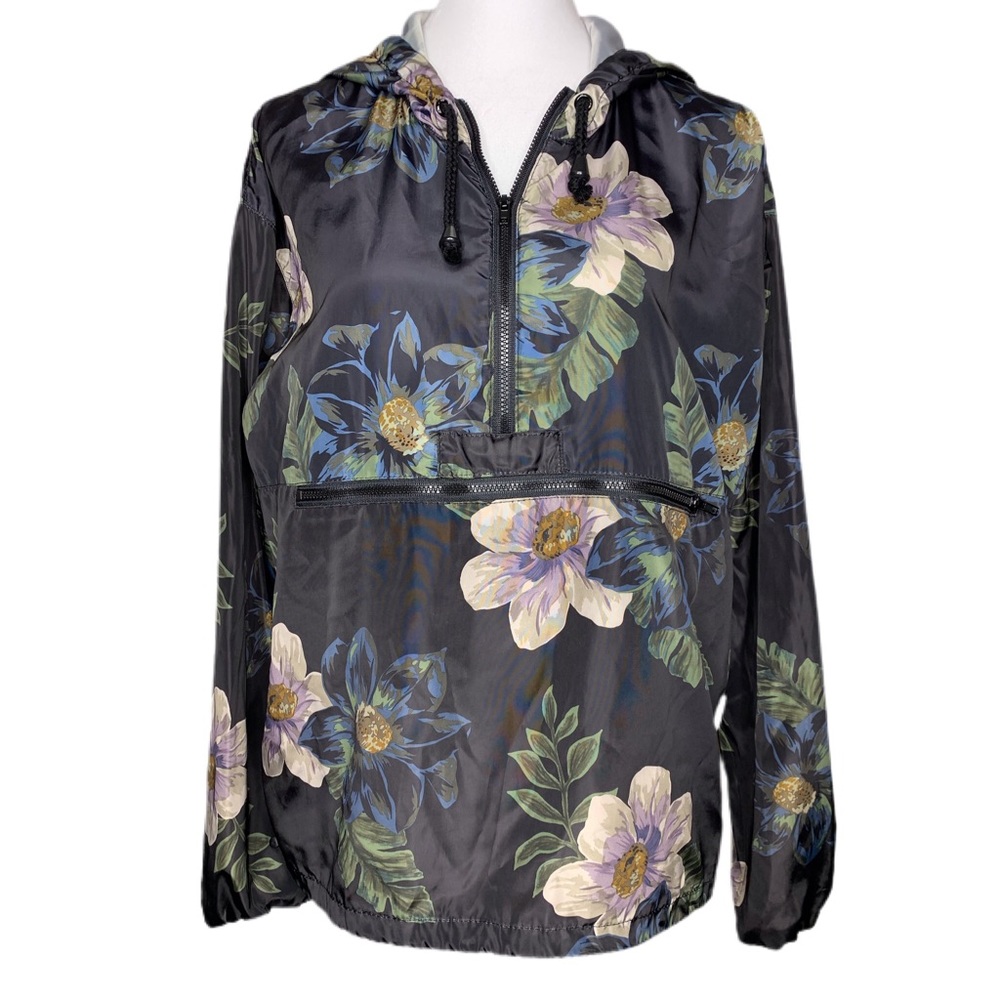 Thread & Supply Dark Floral Hooded Wind Jacket Pullover